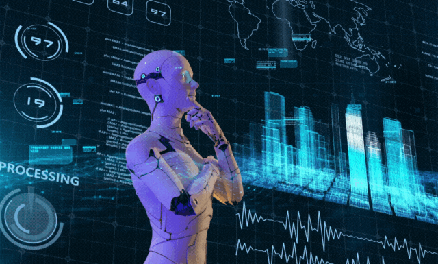 Modern AI analytics dashboard showing charts, graphs, and predictive data insights